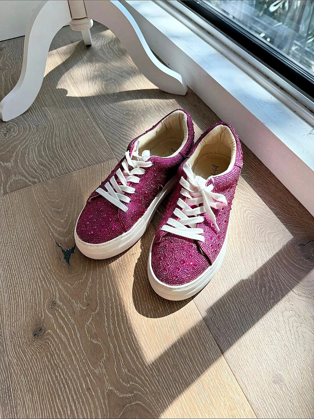 Betsey Johnson Carly Rhinestone Sneaker Pink & White US 7.5